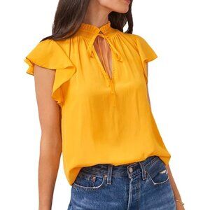 NWT 1.STATE Flutter Sleeve Split Neck Top